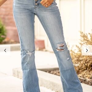 KanCan Light Blue Flare Jeans with Distressed Details